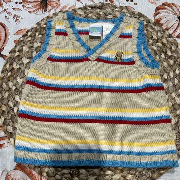 Vintage McBaby McDonald’s Dress Up Beige Stripped Vest 3-6 months 100 % Cotton - Picture 1 of 6